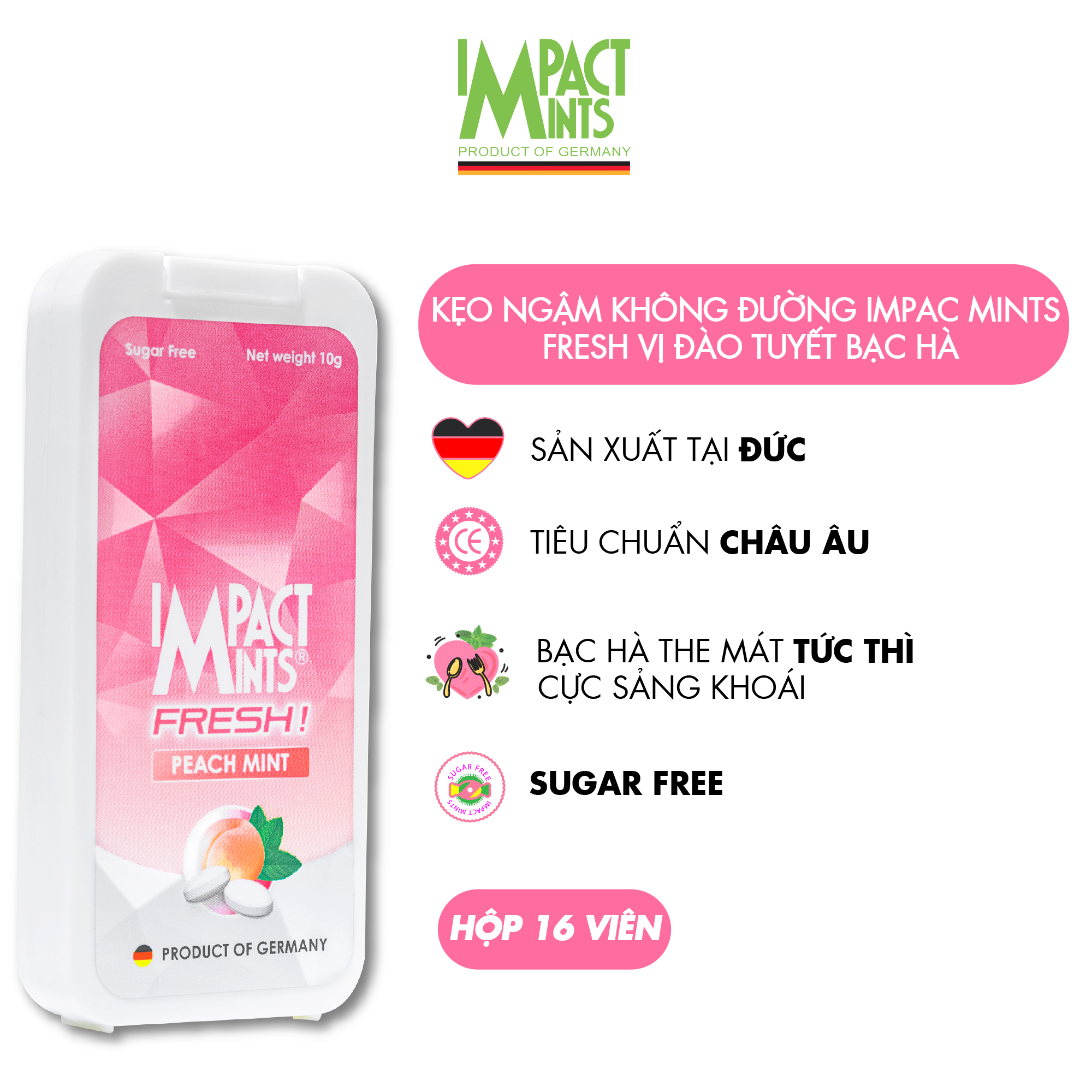 Combo 6 Ngẫu Nhiên Kẹo Không Đường Bạc Hà IMPACT MINTS FRESH 10g (Tặng kèm 6 gói khăn giấy tempo)