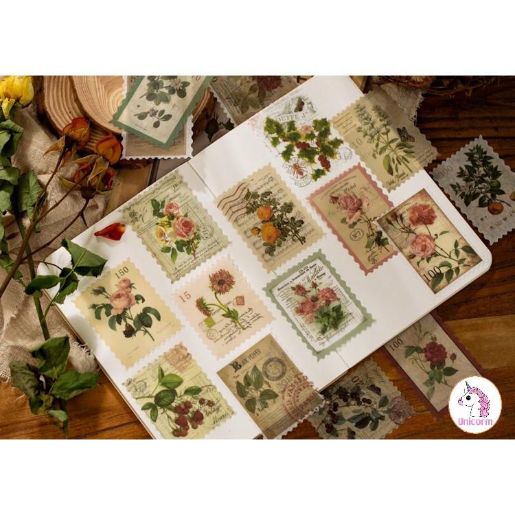 Hộp 60 sticker hình tem phong cách vintage - trang trí sổ tay sổ kế hoạch