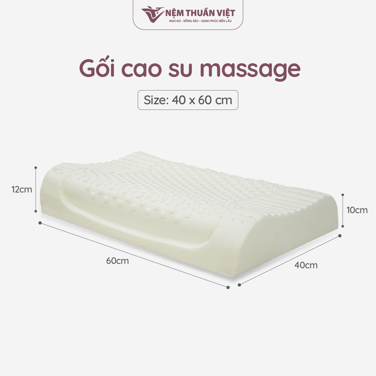 Gối Nằm Cao Su Thiên Nhiên Massage Thuần Việt - Thiết Kế Lượn Sóng, Có Gai Massage, Giảm Đau Vai Gáy Cổ