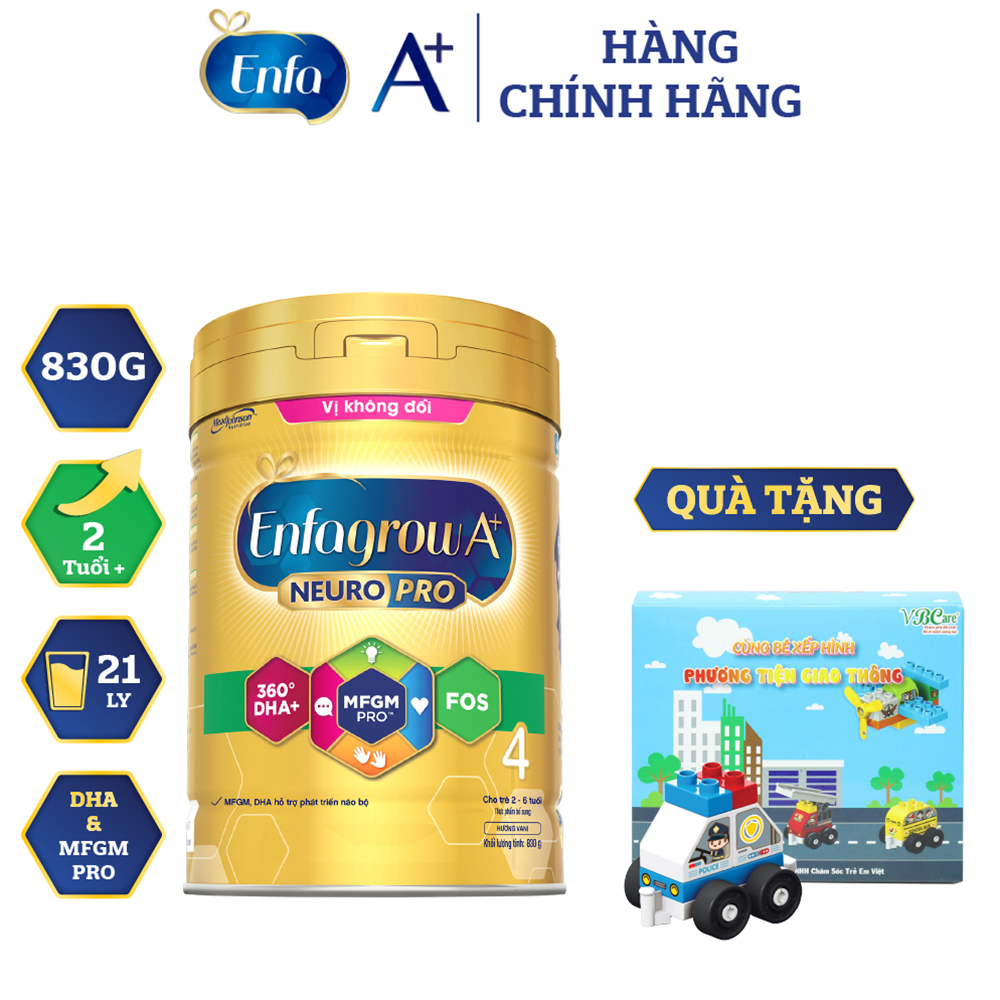 Bộ 1 lon Sữa bột Enfagrow A+ Neuropro 4 Vị không đổi với dưỡng chất DHA &amp;amp; MFGM cho trẻ từ 2-6 tuổi – 830g - Tặng  đồ chơi xe cảnh sát mini