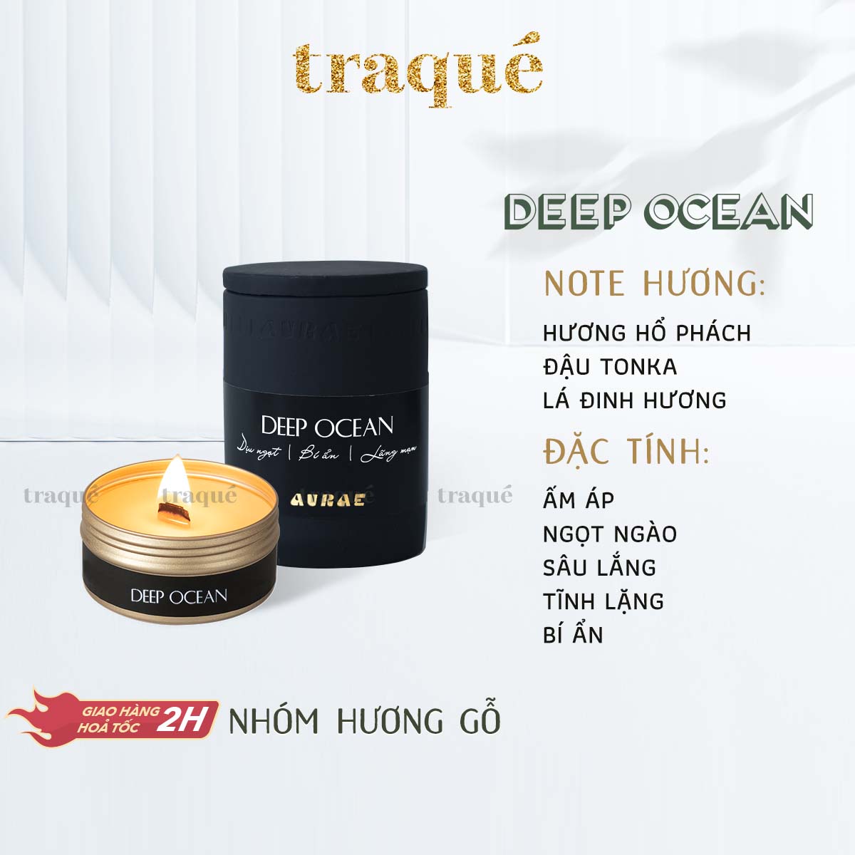 Nến thơm tinh dầu Aurae - dòng Signature - SX tại VN - DEEP OCEAN