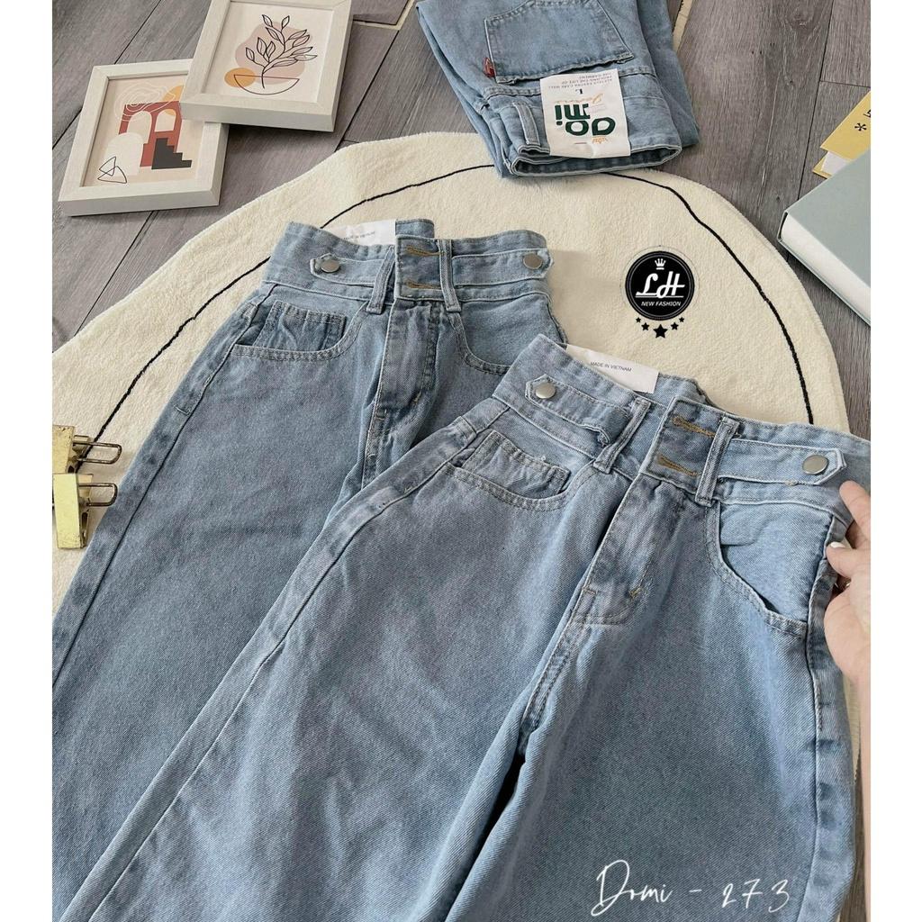 Quần baggy nữ màu xanh cạp cao 2 nút có bass siêu đẹp Lê Huy fashion Ms 273