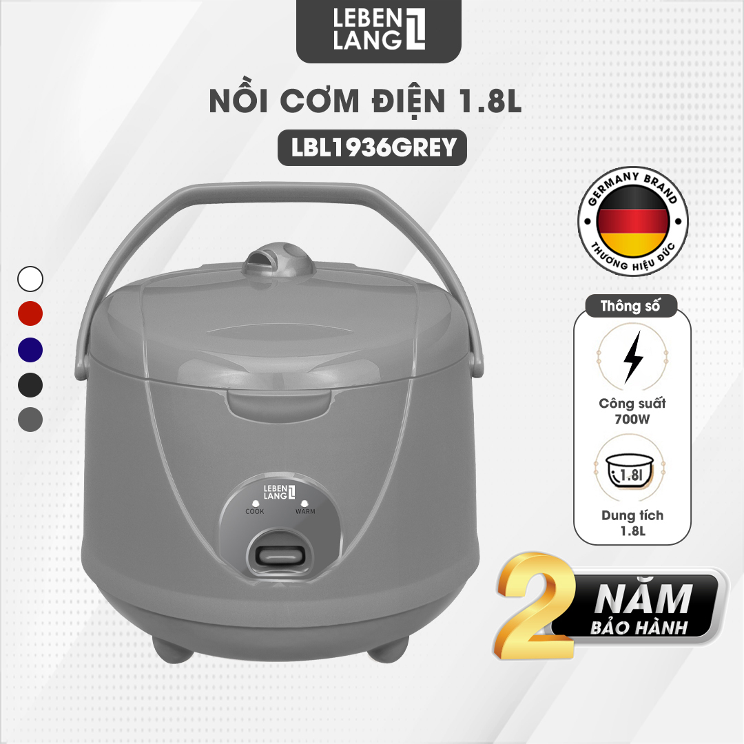 Nồi cơm điện Lebenlang LBL1936 dung tích 1800ml, công suất 700W, thiết kế đơn giản, bảo hành 2 năm - hàng chính hãng