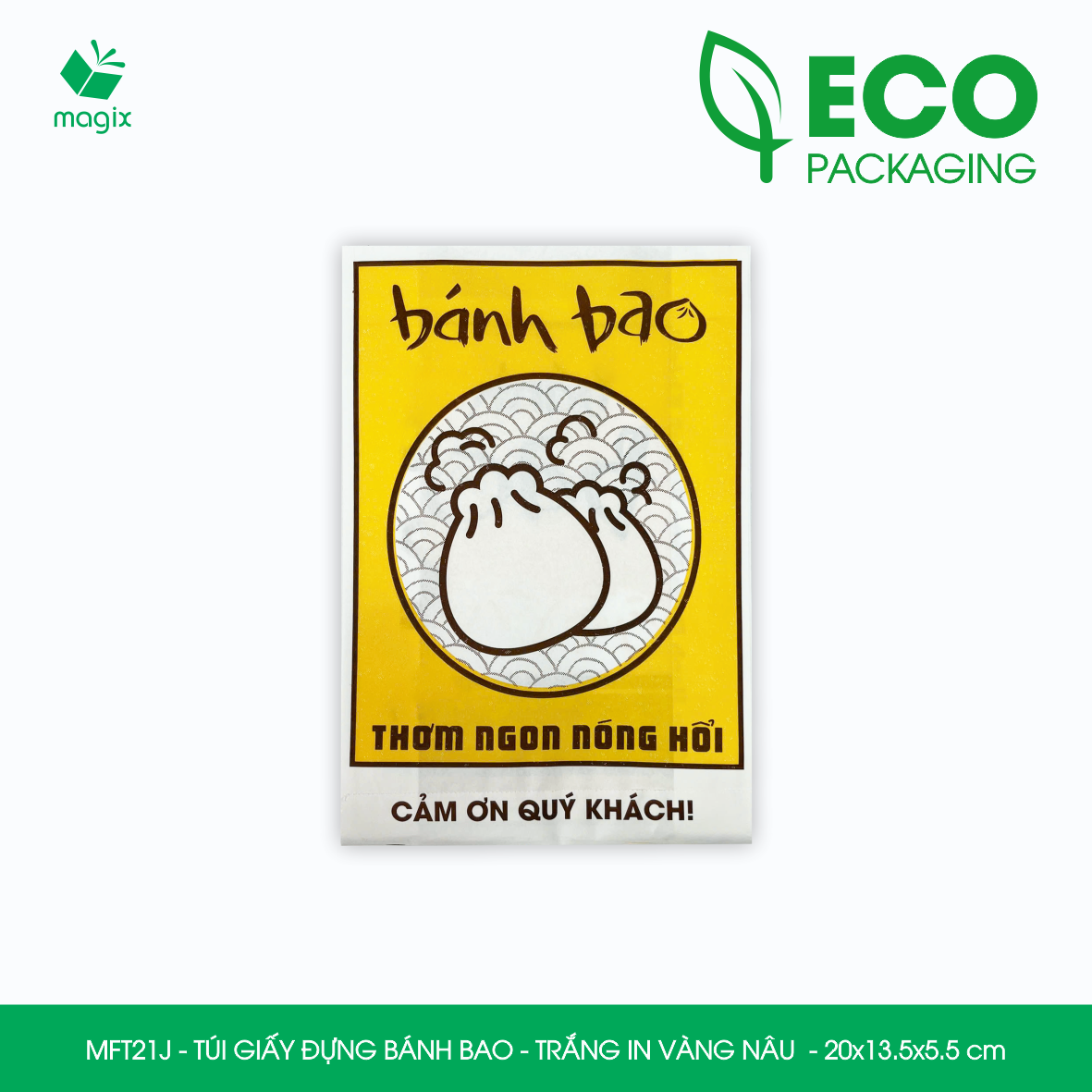 MFT21J - 20x13.5x5.5 cm - 100 Túi giấy MG đựng bánh bao túi đựng thực phẩm