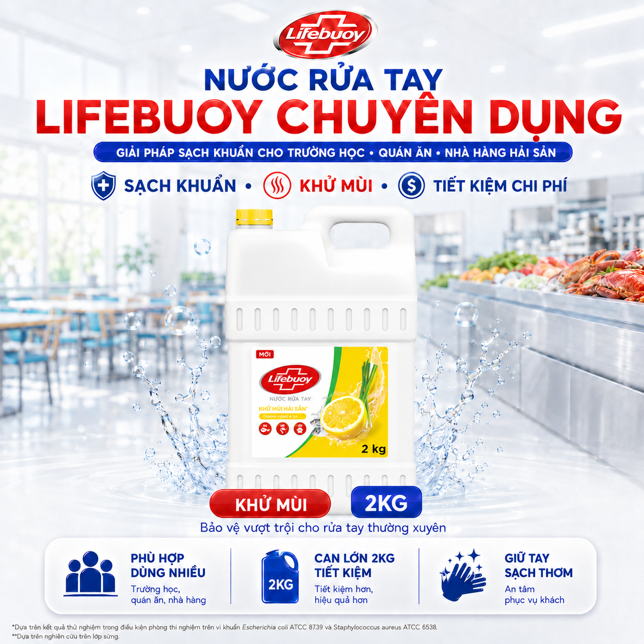 Nước Rửa Tay Lifebuoy Khử Mùi Hải Sản Chuyên Dụng Cho Quán Ăn, Nhà Hàng, Bếp Ăn 2KG / 4KG