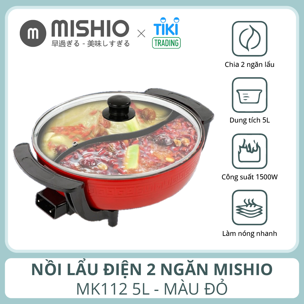 Nồi lẩu điện 2 ngăn Mishio MK112 5L - Hàng chính hãng