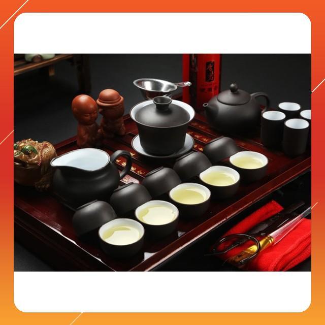 Hot Bộ ấm trà Nhật Bản bằng sứ cách nhiệt khay gỗ cao cấp Sky Life