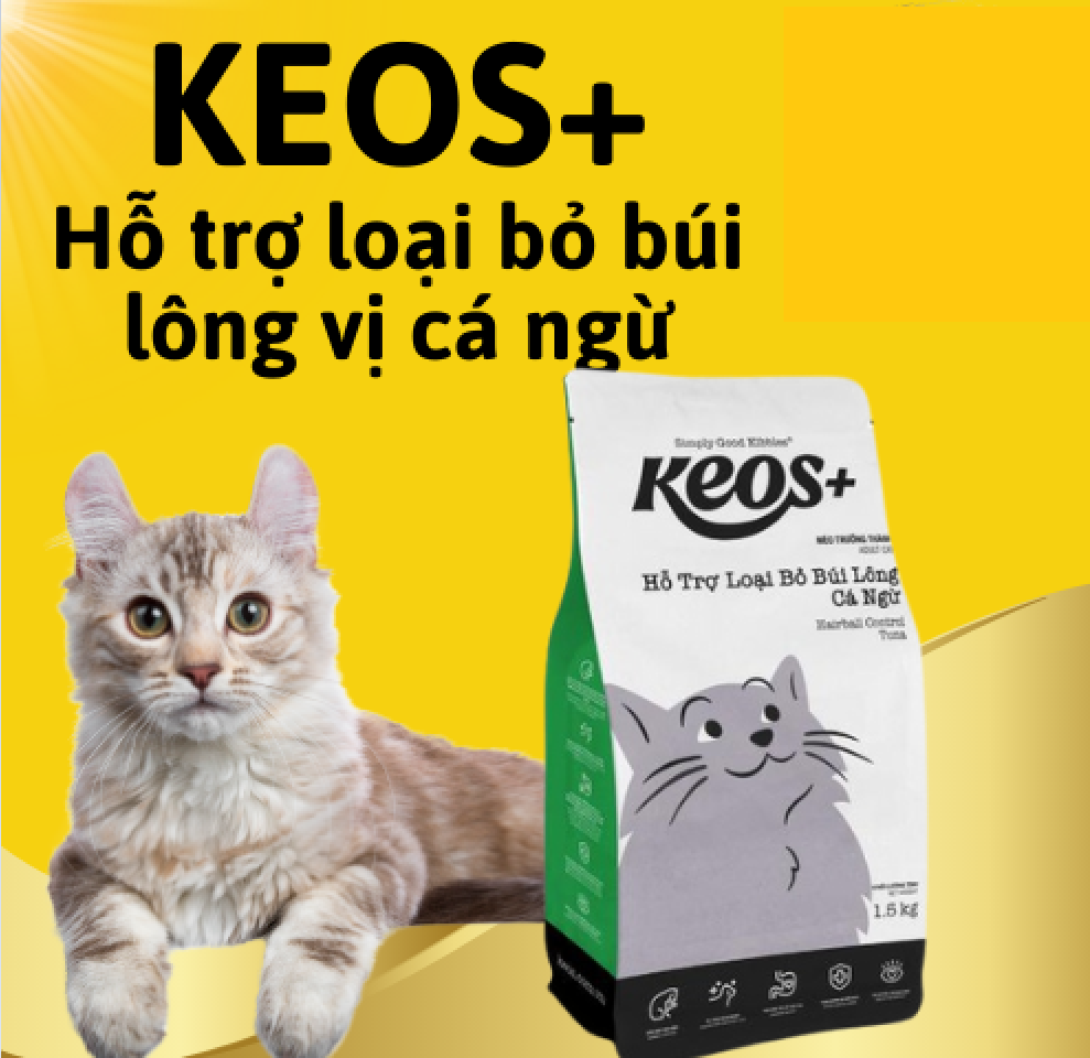 9KG Thức ăn cho mèo trưởng thành Keos Plus hỗ trợ LOẠI BỎ BÚI LÔNG - Vị cá ngừ