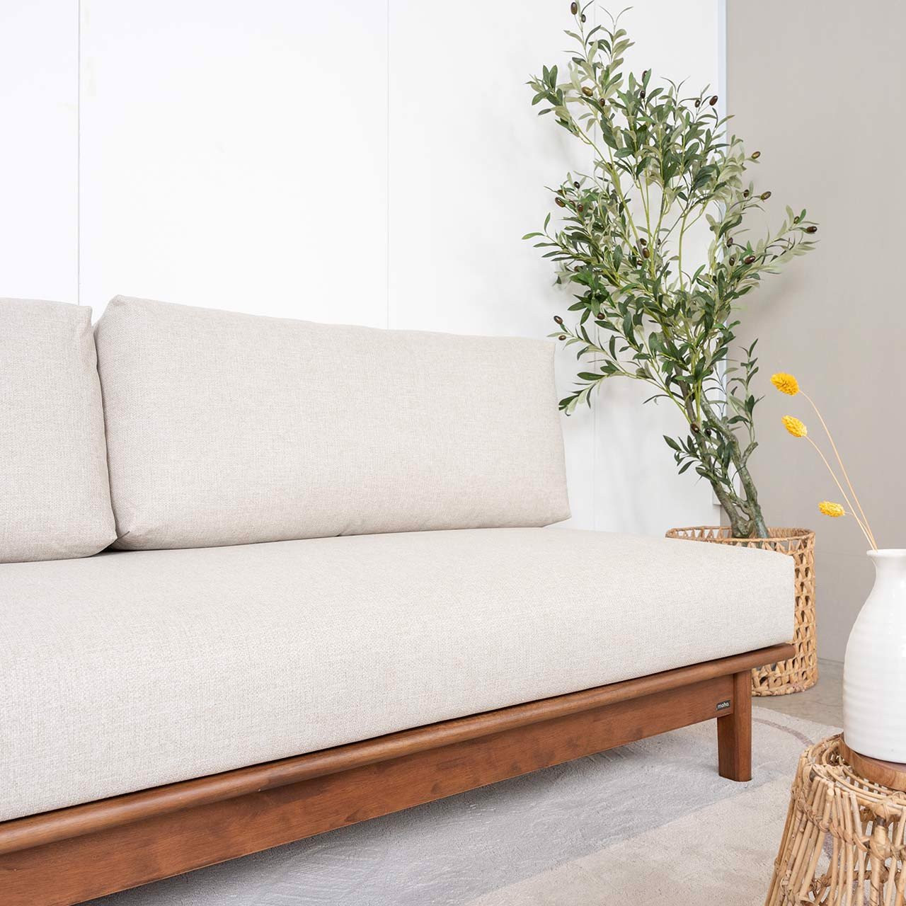 Ghế Sofa Gỗ Tràm Tự Nhiên MOHO VLINE 601 Màu Nệm BE