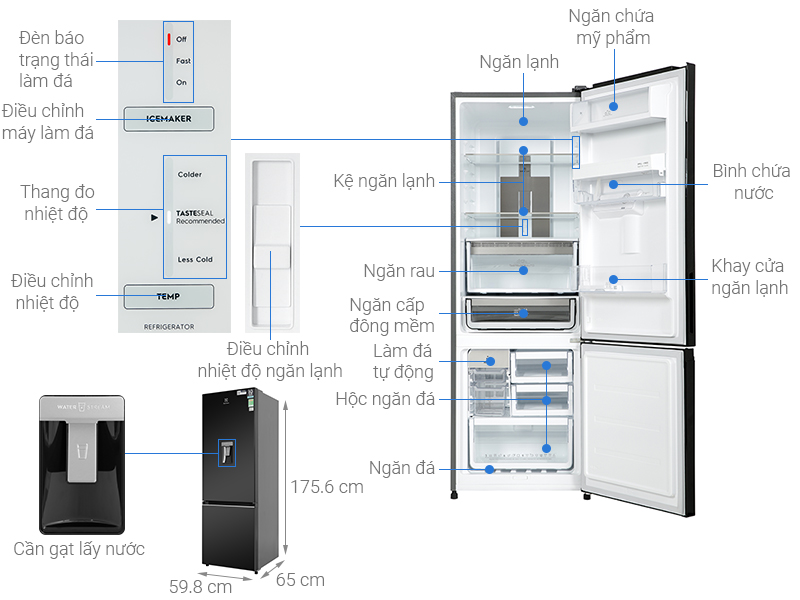 Tủ lạnh Electrolux Inverter 335 Lít EBB3762K-H - Hàng chính hãng