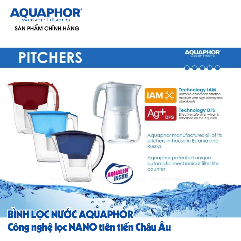 Bình Lọc Nước Uống AQUAPHOR Châu Âu - Công nghệ NANO, Đầy đủ mẫu mã, Không cần dùng điện - Hàng Chính Hãng