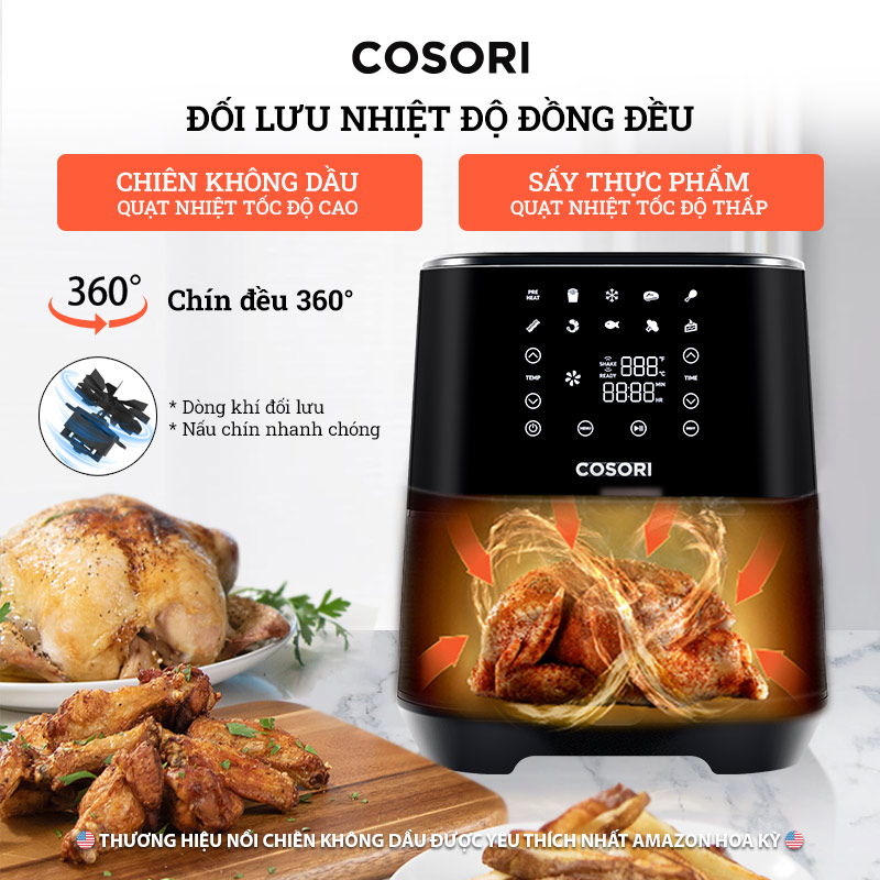 NỒI CHIÊN KHÔNG DẦU ĐIỆN TỬ, COSORI, VỎ THÉP, GIỎ CHỐNG DÍNH, 5.5L (AIR FRYER)- HÀNG CHÍNH HÃNG