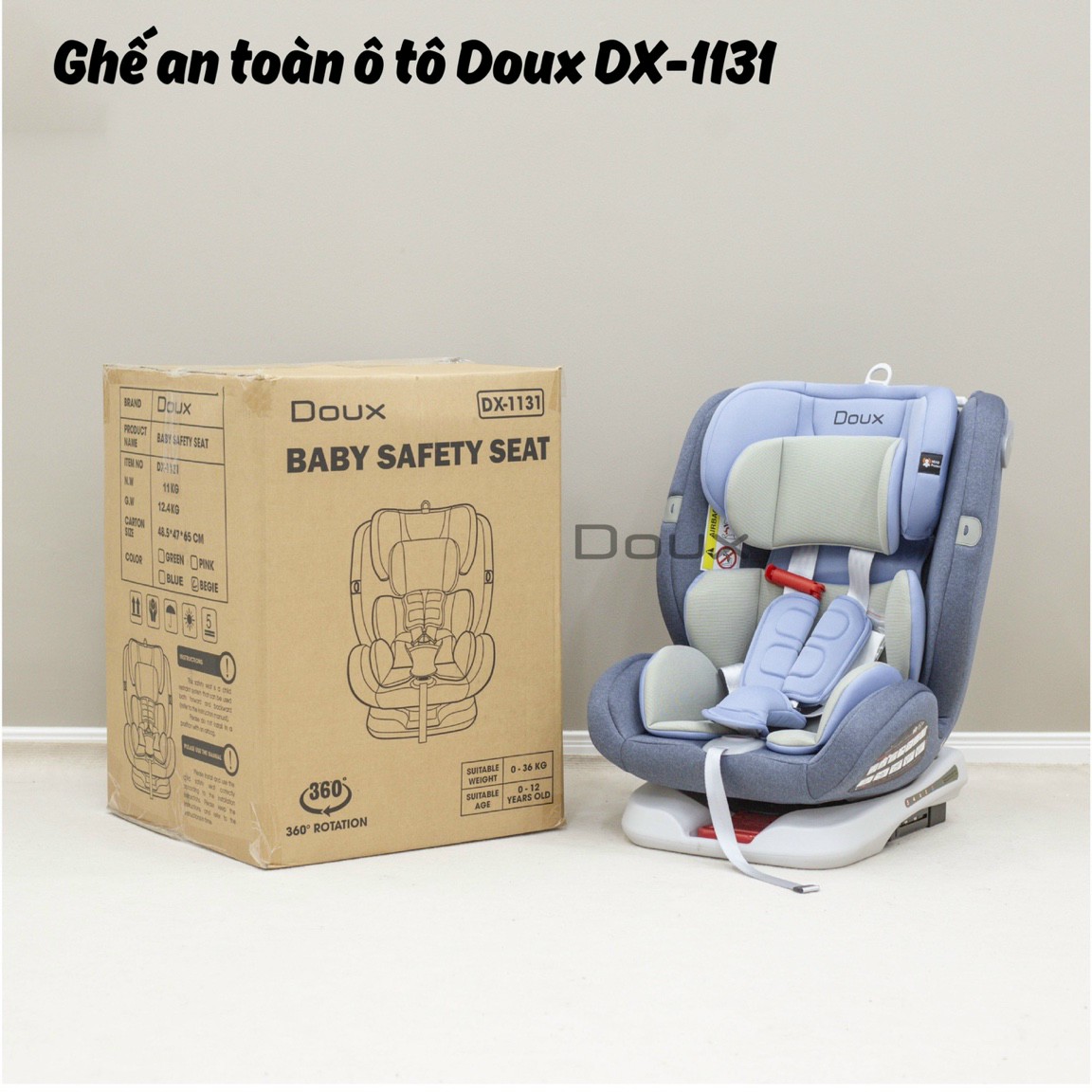 Ghế ngồi ô tô DOUX an toàn cho bé, ghế ngủ xoay 360 cho bé