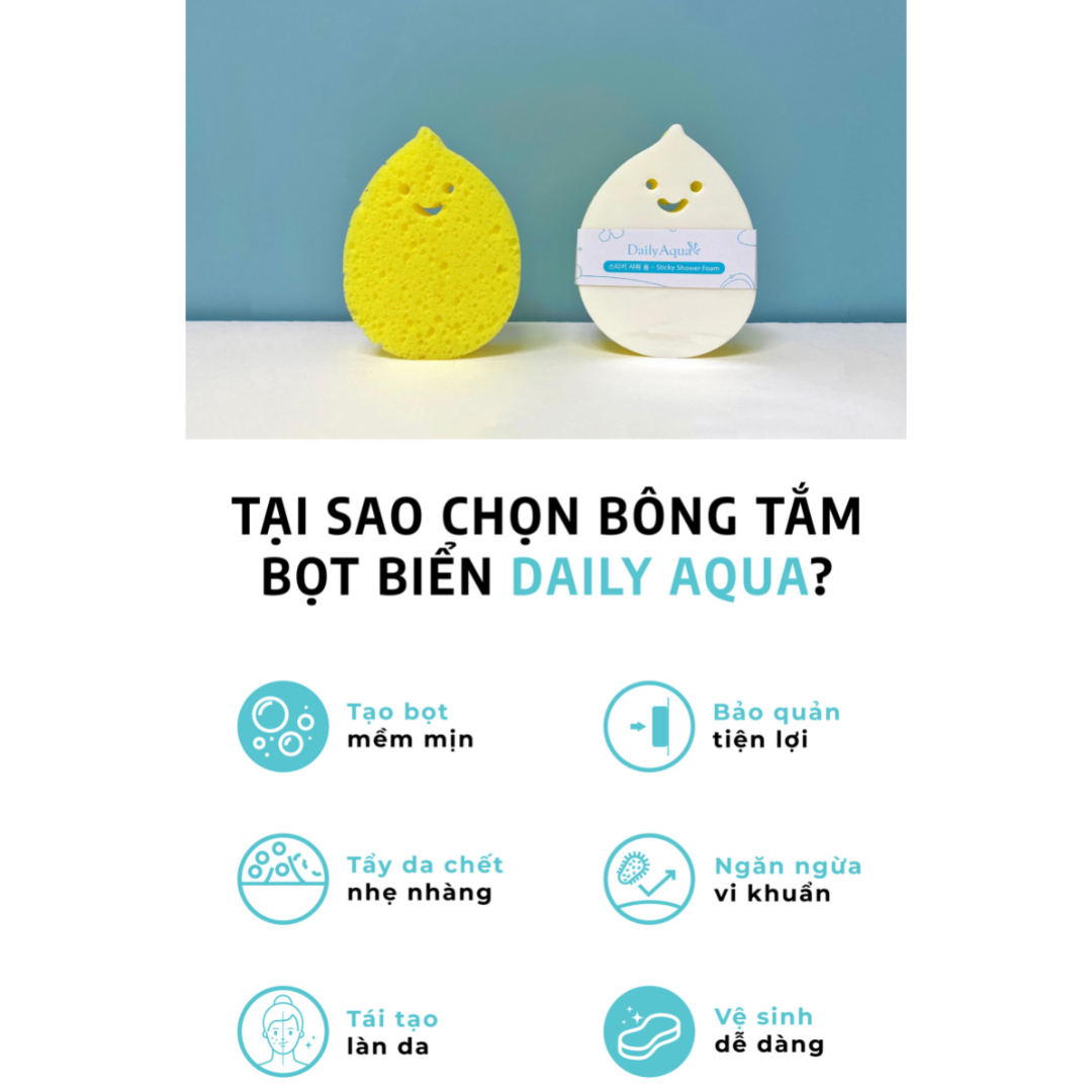 Bông rửa mặt bọt biển Daily Aqua - Làm sạch da, tẩy tế bào chết, sạch bụi bẩn và lớp make up mỏng nhẹ