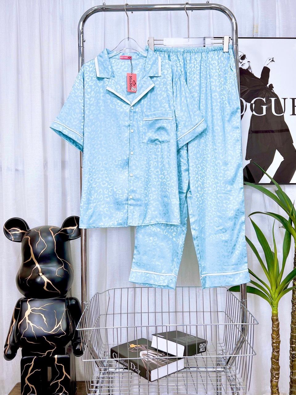 Đồ Bộ Lụa Gấm Xước Cao Cấp, Tay Ngắn, Bigsize, Pyjama, Hoạ Tiết, Dễ Thương, 65kg~85kg, LGX_TN_05