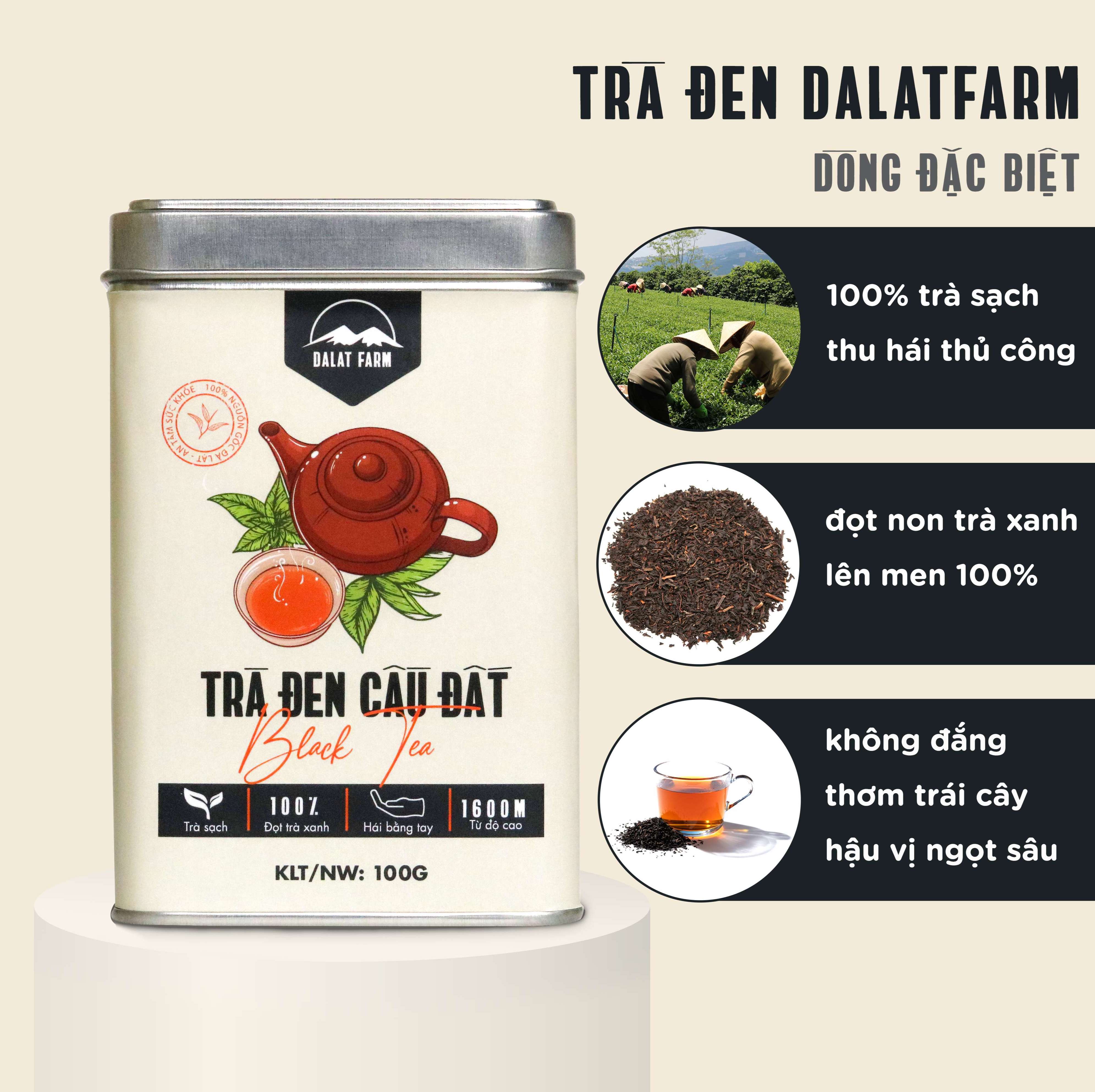 Trà Đen Nguyên Lá Đặc Biệt Dalat Farm - Hộp 100Gr