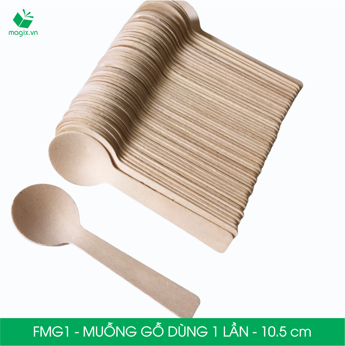FMG1 - Combo 200 Muỗng gỗ ngắn 10.5 cm dùng 1 lần - Thìa gỗ ngắn dùng 1 lần tiện lợi thân thiện môi trường