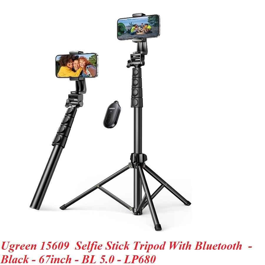 Ugreen UG15609LP680TK cao 50cm - 170cm 67inch có điều khiển Bluetooth Tripod 3 chân đế màu đen Gậy tự chụp ảnh kẹp điện thoại - HÀNG CHÍNH HÃNG