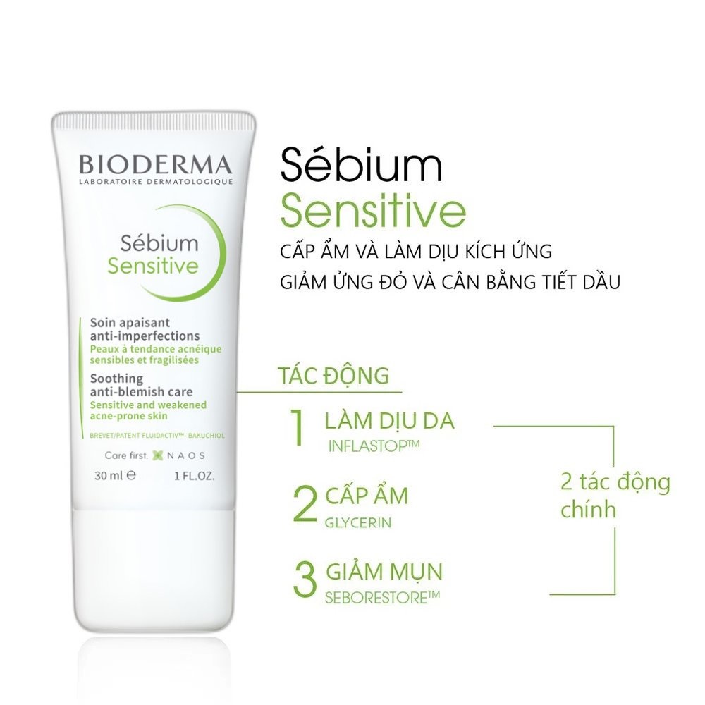 Kem Dưỡng Chăm Sóc Da Mụn, Nhạy Cảm Bioderma Sebium Sensitive