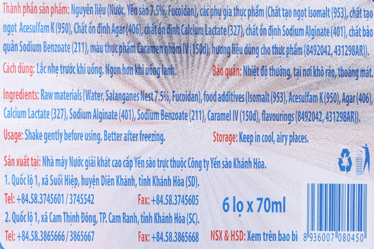 Hộp 6 Hũ Nước Yến Sào Sanest Không Đường (70ml / hũ)