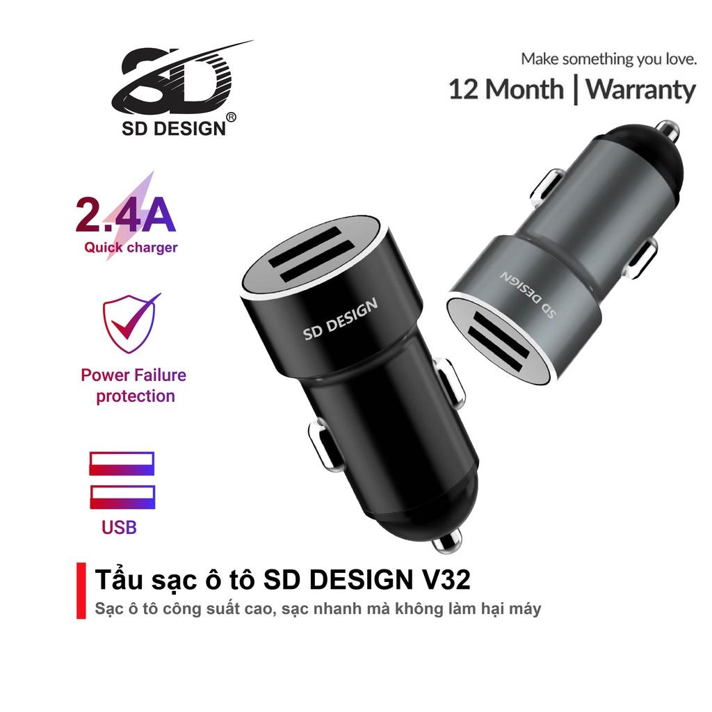 Tẩu sạc ô tô kim loại V32 SD Design thiết kế nhỏ gọn trang bị 2 cổng USB có thể sạc cùng lúc 2 thiết bị