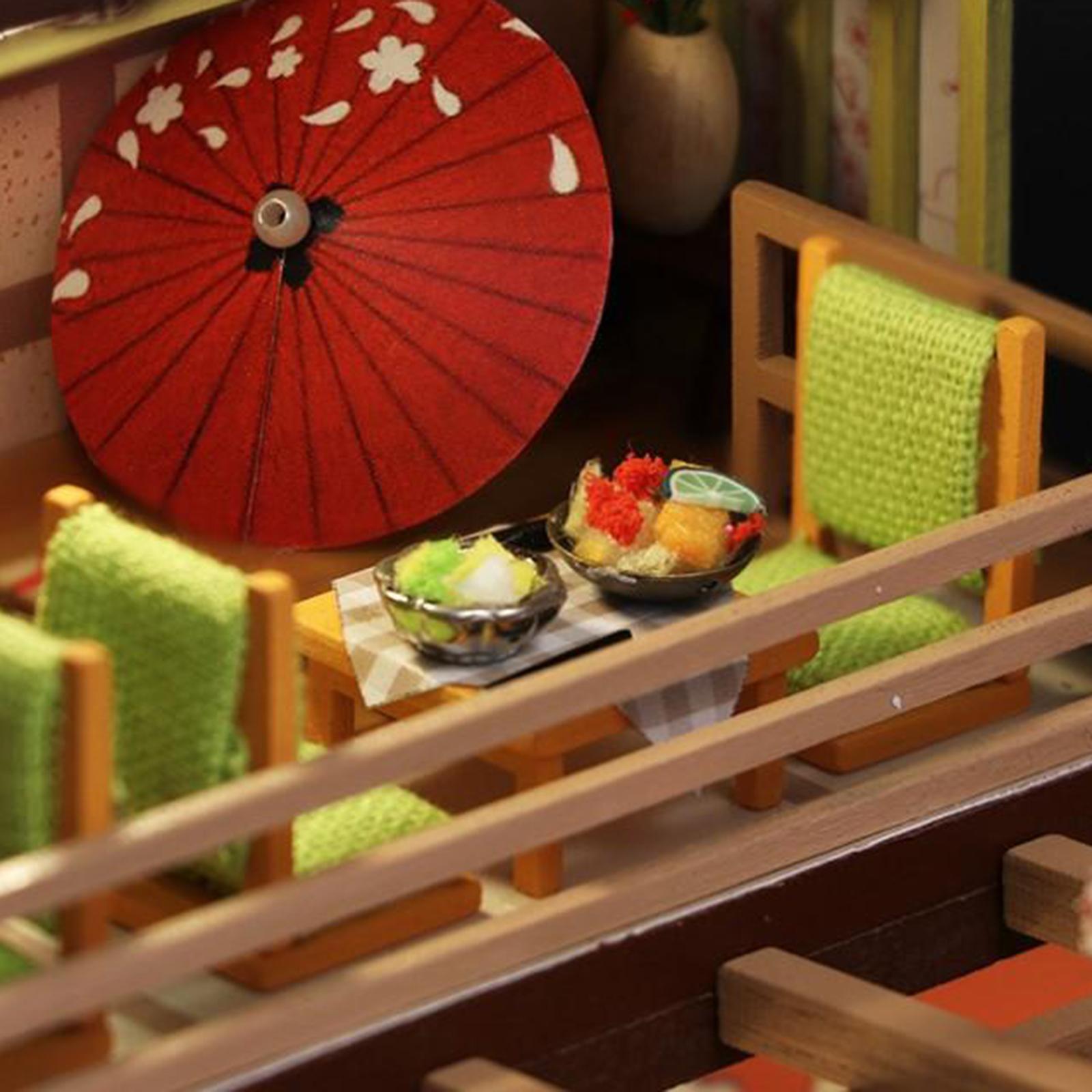 DIY Miniature Dollhouse Kit with Furniture & LED Light Warm Sushi Shop Gifts