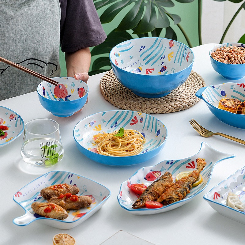 Set 27 chi tiết màu xanh đại dương họa tiết cá sắc màu