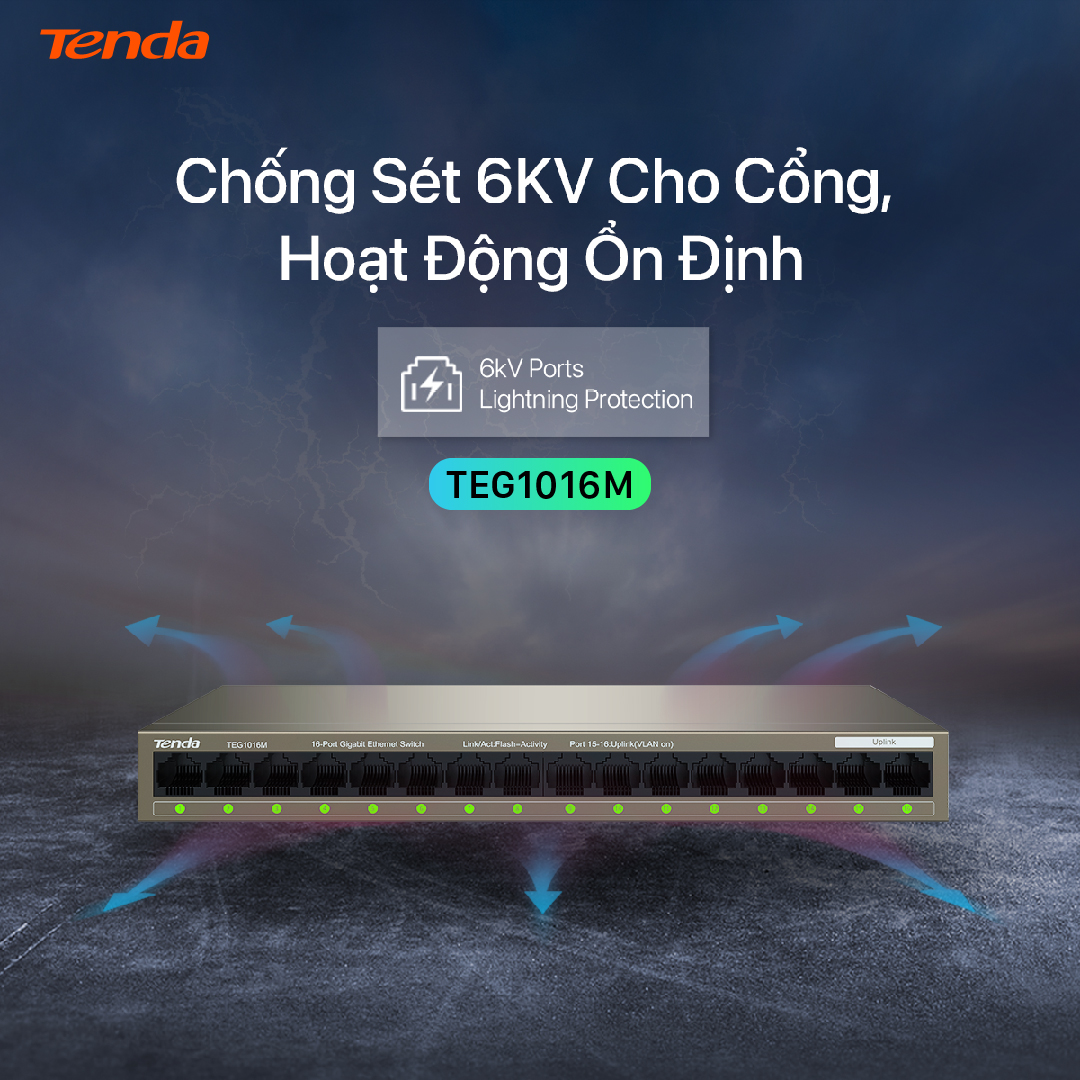 Tenda Bộ chia mạng Switch TEG1016M 16 cổng Ethernet 1000Mbps - Hàng chính hãng