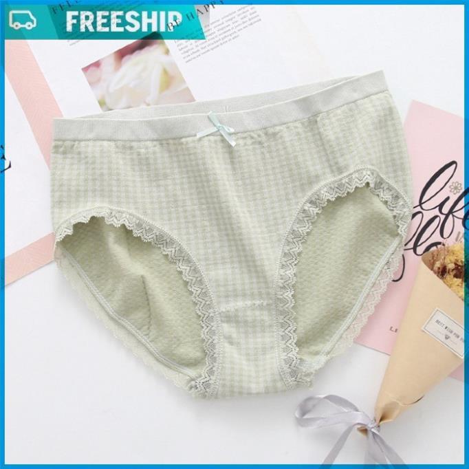 Quần lót cotton kẻ caro phối viền ren chất co dãn siêu thấm hút ôm eo viền phối ren cực xinh BH4701