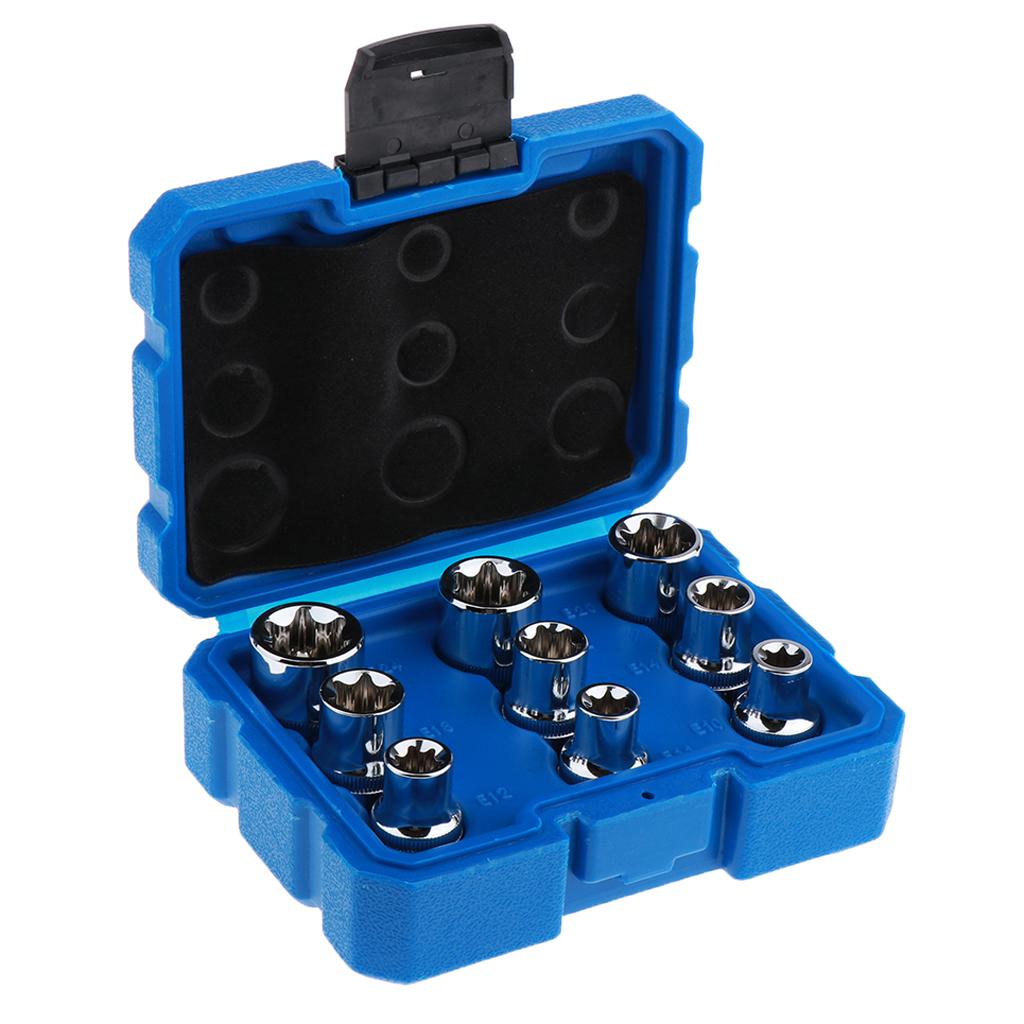 14pcs/set E Socket Set In a Storage Case Star Female Sockets 1/4" 3/8" 1/2"