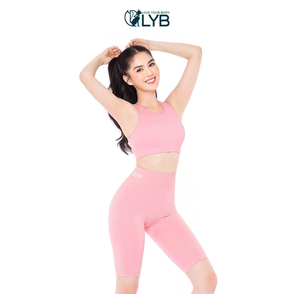 Bộ đồ tập thể thao gym yoga ngắn cá tính trẻ trung màu hồng LYB - FW22-S00014B