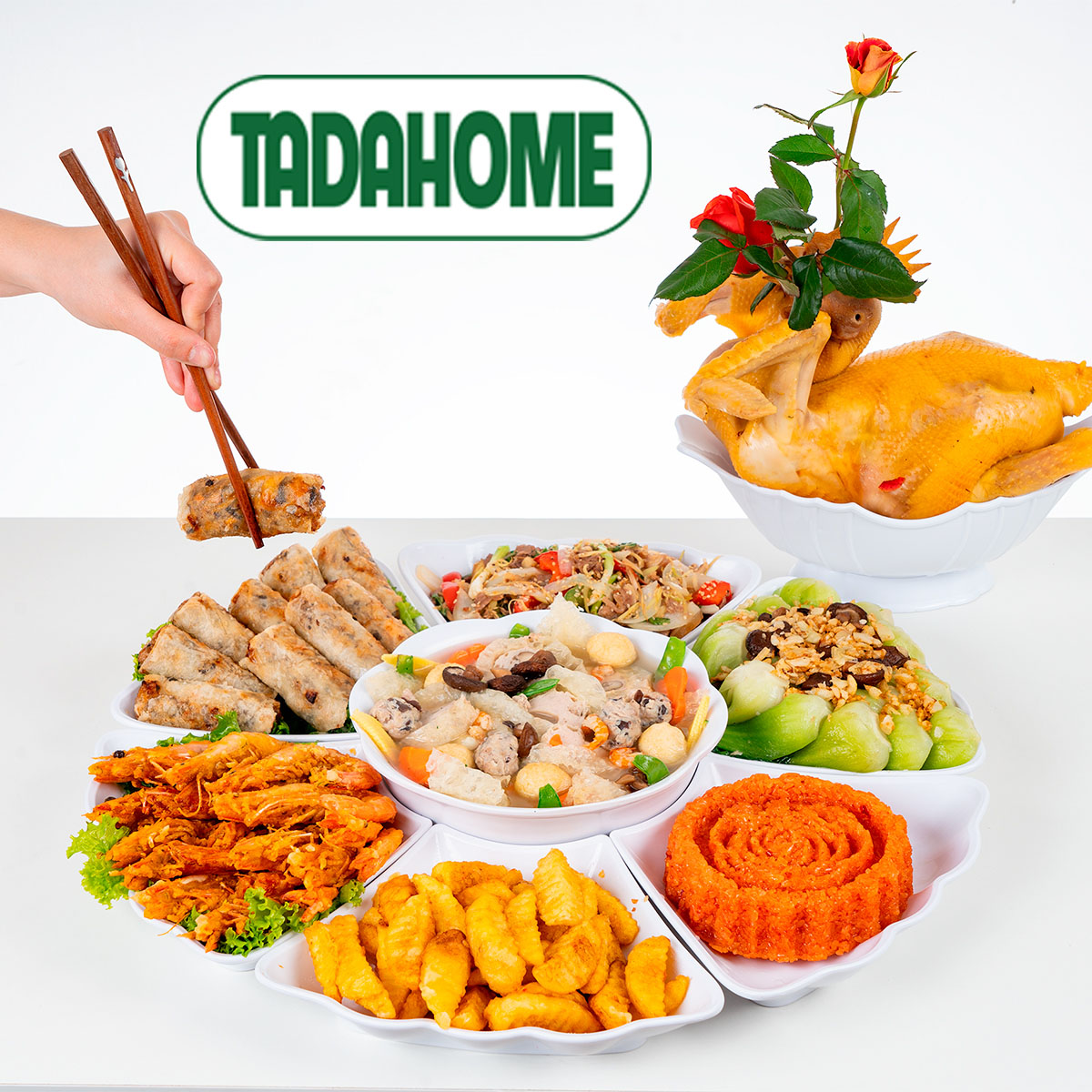 Bộ Chén Bát Đĩa Hoa Mặt Trời,Tô Hoa Việt Nhật 7 chi tiết để bày đồ ăn, đồ cúng 6836 đĩa hoa 6 cánh 1265 - TADAHOME