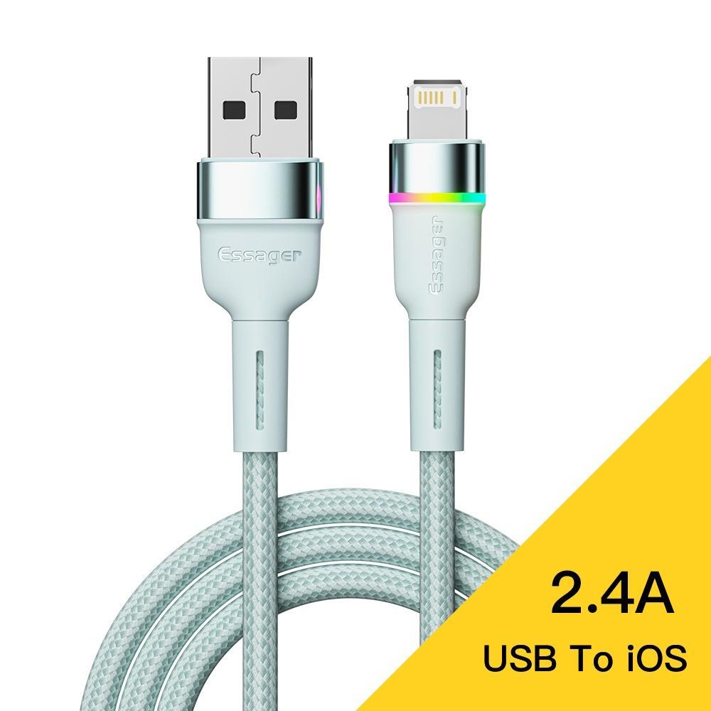 Dây cáp sạc Essager USB 2.4A có đèn LED màu thích hợp cho Iphone 6 7 8 plus