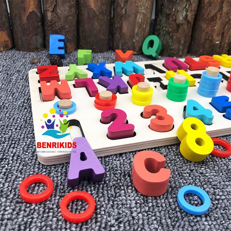 Giáo Cụ Montessori Cột Tính Học Đếm Và Ghép Chữ Cái In Hoa Tiếng Anh Bằng Gỗ