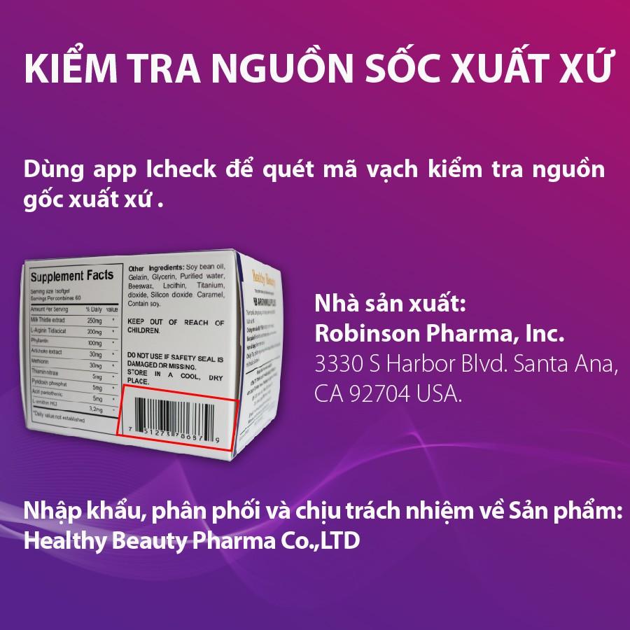 Viên Uống HB Arginmilk Plus Healthy Beauty - giúp Hạ Men Gan Và Tăng Cường Chức Năng Gan, 60 viên/ hộp.