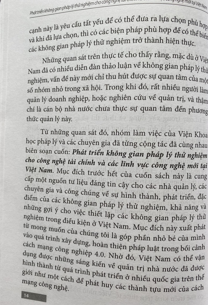 Phát Triển Không Gian Pháp Lý Thử Nghiệm Cho Công Nghệ Tài Chính và Các Lĩnh Vực Công Nghệ Mới Tại Việt Nam