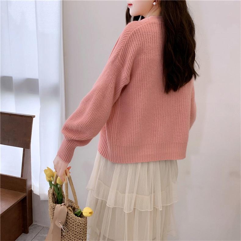 Áo cardigan len nữ dáng lửng tay bồng trẻ trung, thời trang phong cách trẻ