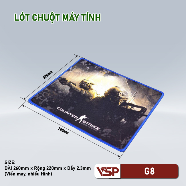 Lót chuột VSP G8 260 x 220 x 2.3 mm May viền [Hình ngẫu nhiên] - Hàng chính hãng TECH VISION phân phối