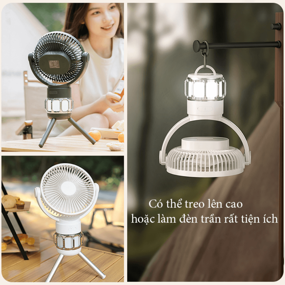 Quạt tích điện để bàn , Quạt tích điện có điều khiển từ xa đèn đa năng pin 10000mAh tích hợp du lịch dã ngoại