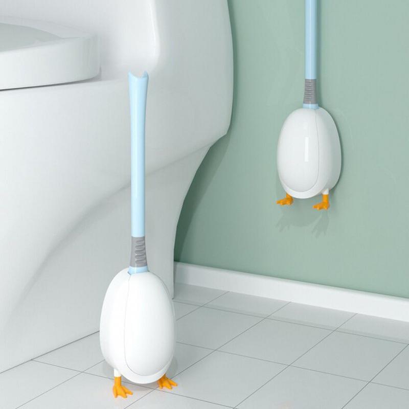 Cọ bồn cầu toilet dán tường hình chú vịt chất liệu silicon có khay đựng dán tường