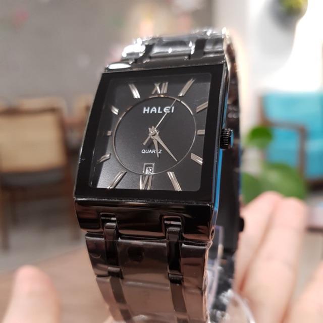 Đồng hồ đôi nam nữ Halei vuông full đen chống nước 5ATM chính hãng Tony Watch 68