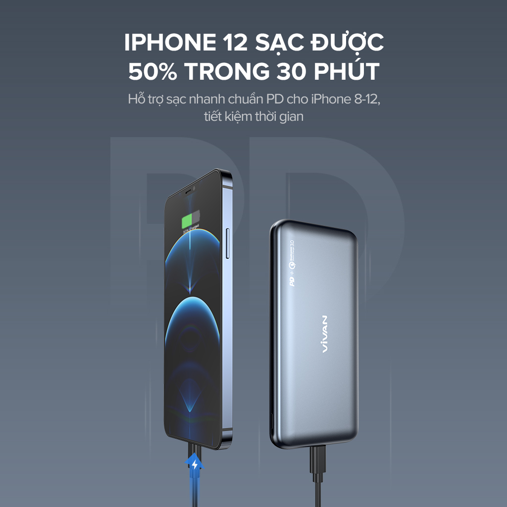 Pin Sạc Dự Phòng 10.000mAh VIVAN VPB-N10 20W Quick Charge PD/QC 3.0 &amp; 2 Output - Hàng Chính Hãng