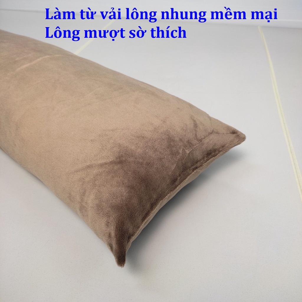 Gối ôm cho bé 30x80cm vải lông nhung cao cấp màu nâu  mềm mại mượt mà và an toàn hàng cty Nhật Bản