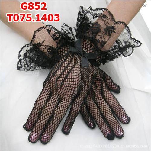 Găng tay cô dâu lưới ren thêu hình trắng Giangpkc
