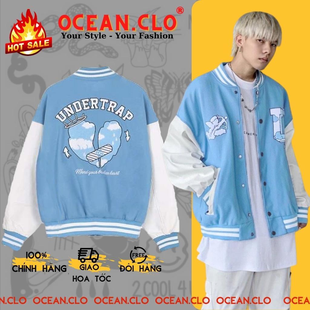 Áo Varsity Jacket UNDERTRAP ullzang - Áo Khoác Bomber phối bo 3 Màu Siêu Hot ( có form rộng XL ) - OCEAN.CLO