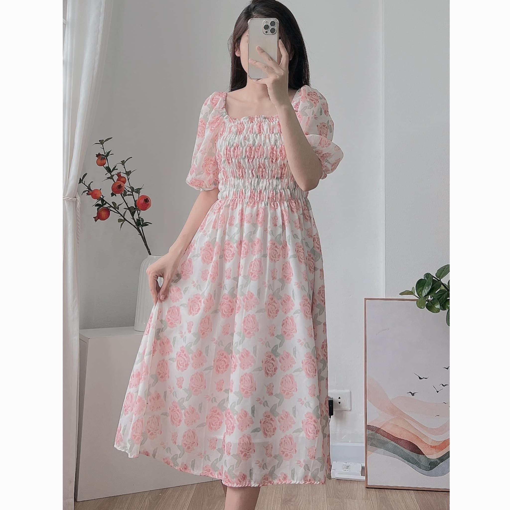 Đầm hoa hồng chun ngực ulzzang hàn quốc