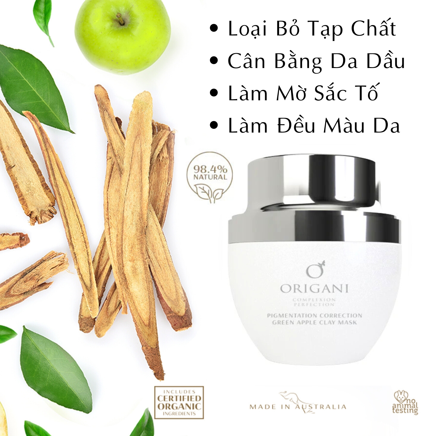 Mặt Nạ Đất Sét Táo Xanh Điều Chỉnh Sắc Tố - Có Chứng Nhận Hữu Cơ - Origani Erda Pigmentation Correction Green Apple Clay Mask 50ml - Xuất Xứ Từ Úc