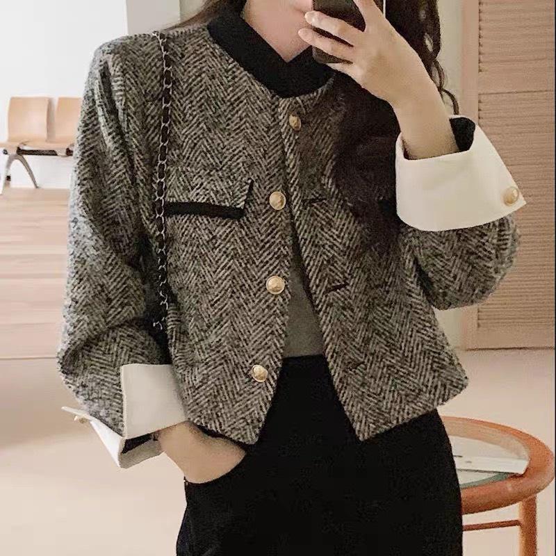 ÁO DẠ XÙ XƯƠNG CÁ PHỐI CỔ - TAY