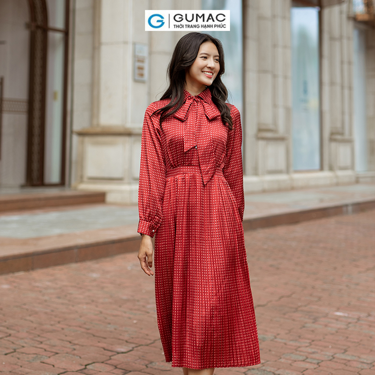 Đầm dập ly buộc nơ phong cách thời thượng thời trang GUMAC DD06042