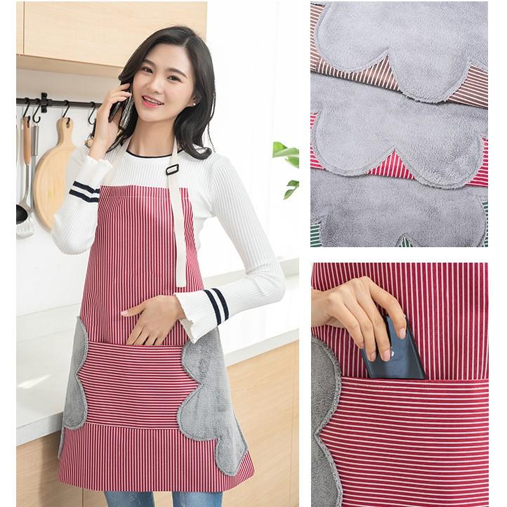 Tạp dề yếm có túi Hàn Quốc chất liệu cao cấp, tạp dề nhà bếp 2 trong 1: chống thấm nước, có thể lau tay trực tiếp